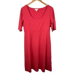 Garnet Hill A Line Dress Size Medium Gray‎ Scoop Neck Short Sleeve Cotton Midi